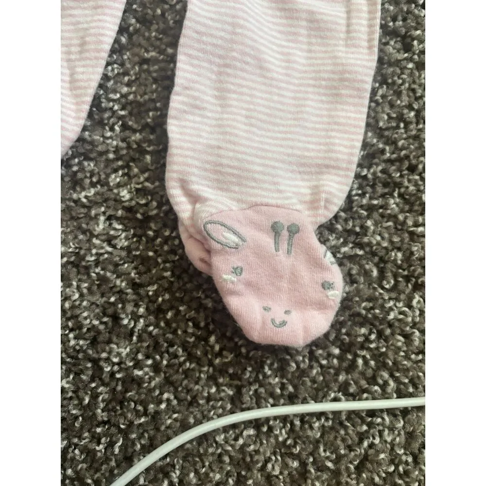 Carter's Baby Girl Pink Stripe Bunny Footed Leggings 9M Soft Cotton Pajama Pants